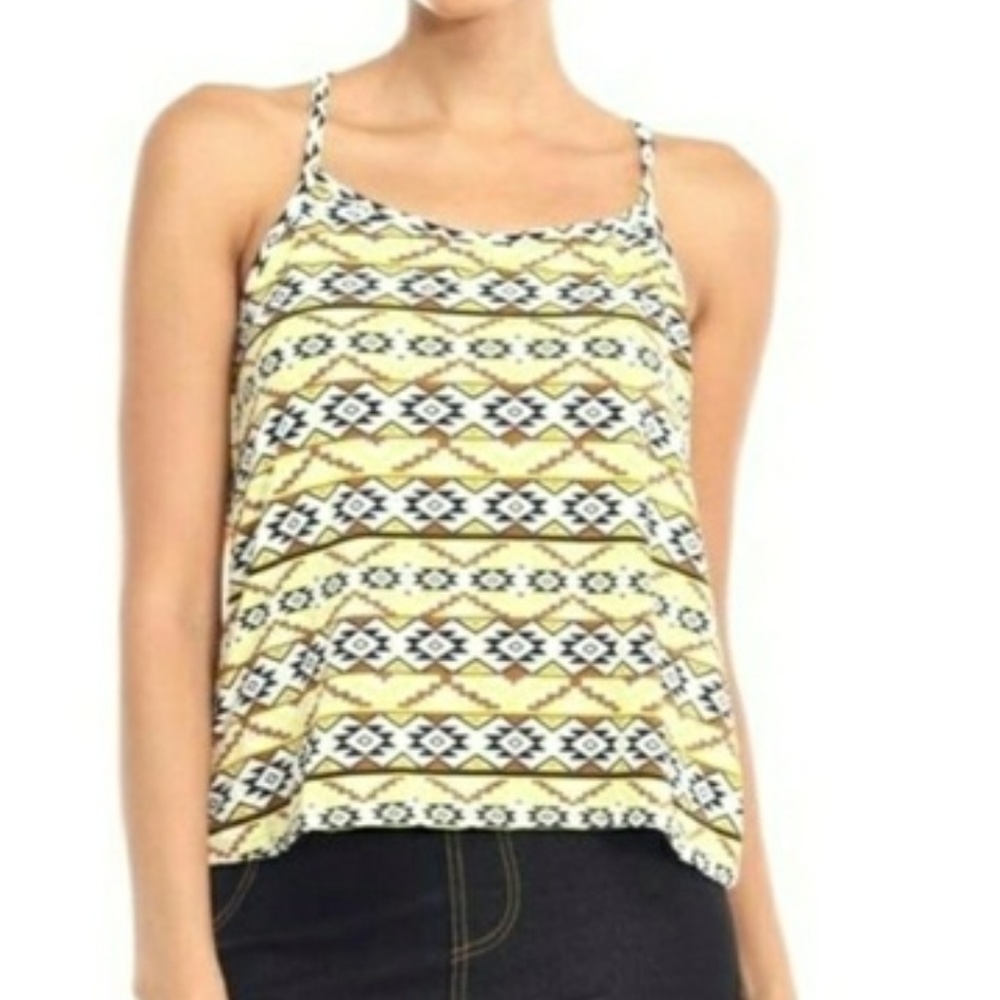 Yellow Geometric Square Cut Cami Top